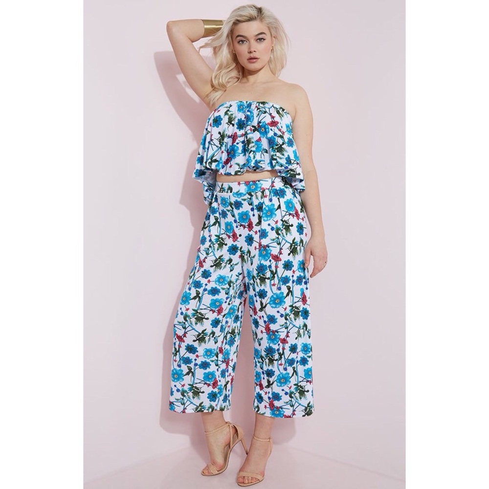 Flower print pleated crop wide leg pants SZ 1X